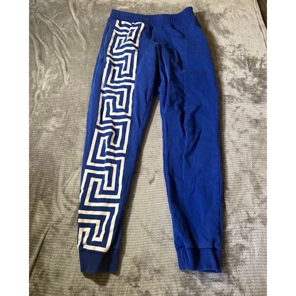 Versace Mens Mitchel Fit Blue Greca Greek Key Sweatpants Joggers Size S 30X29.